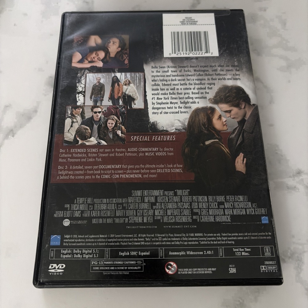 Twilight DVD 2009 2 Disc Movie Set Kristen Stewart and Robert Pattinson Movie - Picture 2 of 6